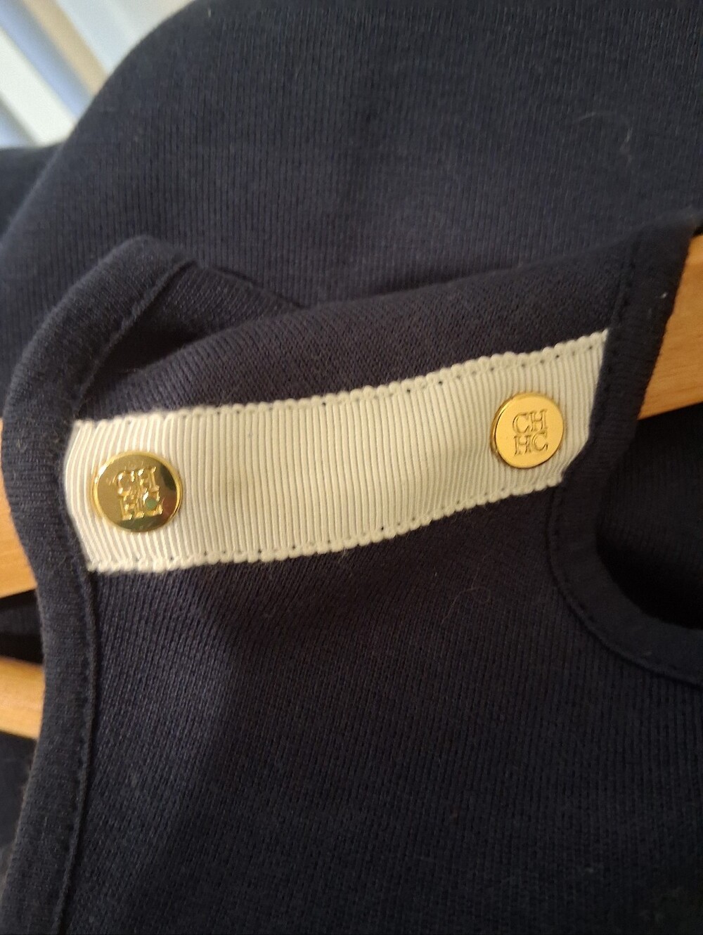 Carolina Herrera Navy Dress with Gold Buttons